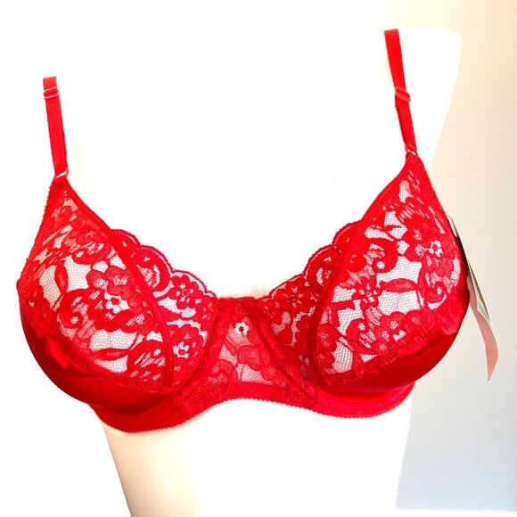 Dior Other - Vintage Christian Dior Satin & Lace Underwire Red Bra 36B